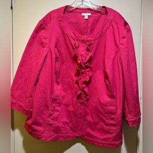 Charter Club Pink Ruffled Button-Up Jacket, 3X, Plus Size